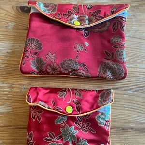 Red Floral Brocade Clutch & Wristlet Set